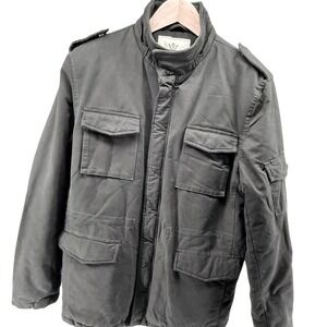 WENYEN Men's Black Utility Jacket Faux Fur Lined Winter Warm Size L